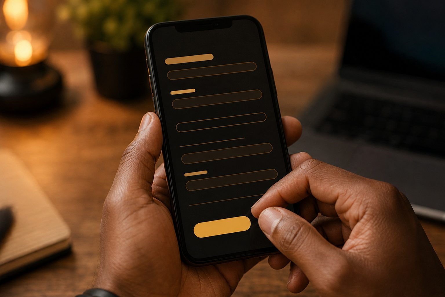 スマホで入力中の手元のクローズアップ。お問い合わせフォームのUI